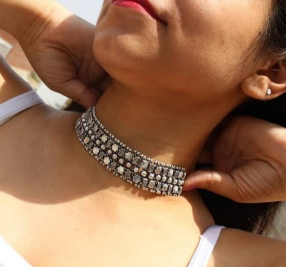 Oxidized Silver Necklace Choker for Women