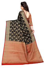 Load image into Gallery viewer, Stylish Black Printed Silk Cotton Saree with Blouse piece