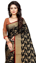 Load image into Gallery viewer, Stylish Black Printed Silk Cotton Saree with Blouse piece