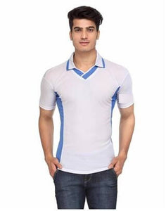 Men's White Blue V-Neck Sports T-shirt