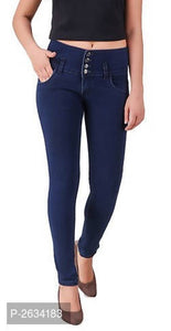 Women Navy Blue High Waist Denim Jeans