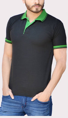 Black Cotton Blend Polos T-Shirt for Men's