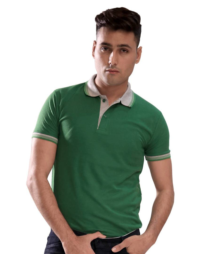 Green Cotton Blend Polos T-Shirt for Men's