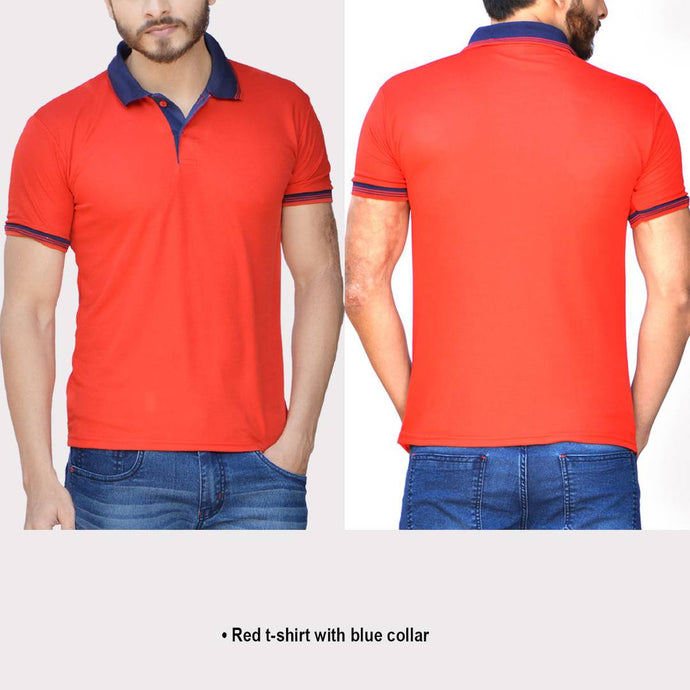 Red Solid Polyester Blend Polo T-Shirt