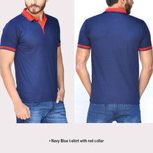 Load image into Gallery viewer, Navy Blue Solid Polyester Blend Polo T-Shirt