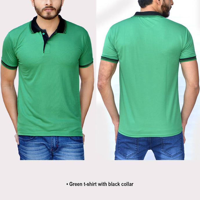Green Solid Polyester Blend Polo T-Shirt