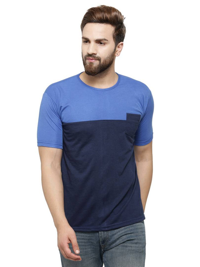 Men's Multicoloured Colourblocked Cotton Blend Round Neck T-Shirts
