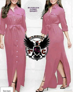 Pink Rayon Long Maxi Slit Shirt Dress