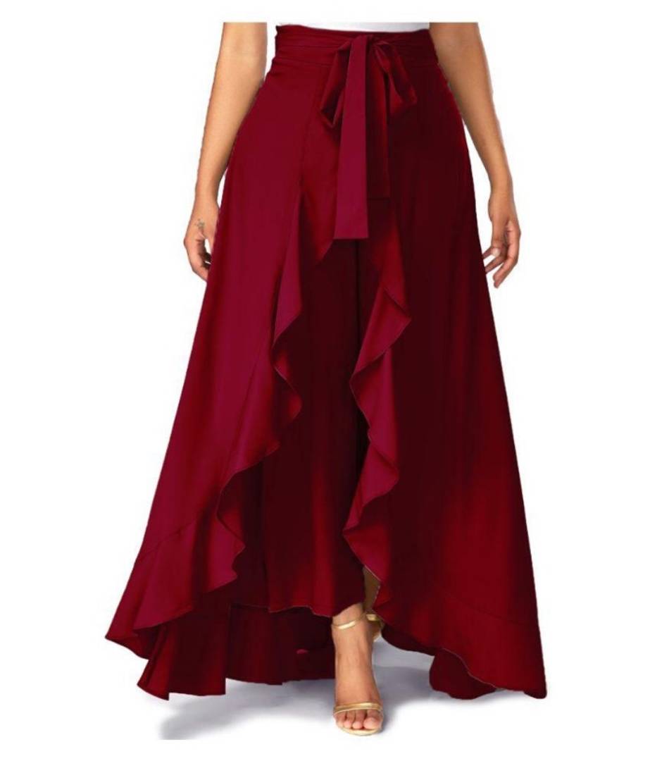 Women's Ruffle Maroon Trouser