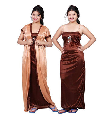 Women's Satin Robe Nightwear Gown for Women and Girls_Pack of 2