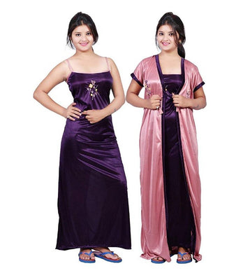 Women's Satin Robe Nightwear Gown for Women and Girls _Pack of 2