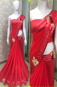 Red Georgette Saree with Blouse piece