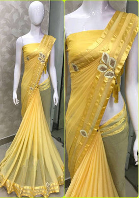 Yellow  Georgette Saree with Blouse piece