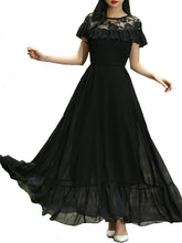 Load image into Gallery viewer, Black Lace Yoke Long Maxi Dress