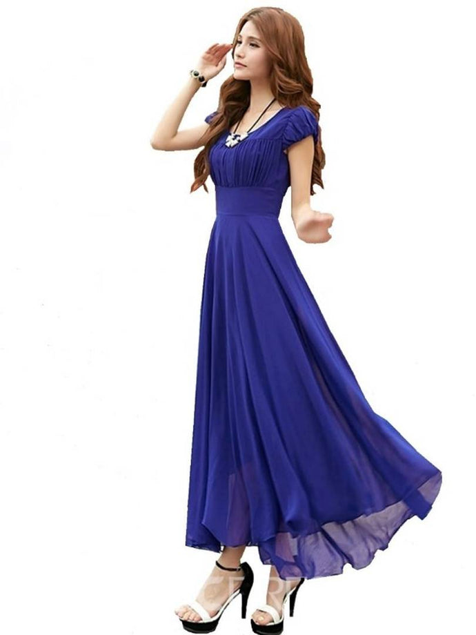 Blue Georgette Long A-Line Maxi Dress