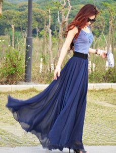 Navy Blue Georgette Solid Long Skirt