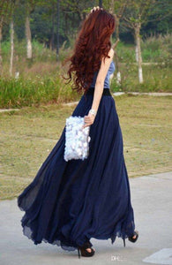 Navy Blue Georgette Solid Long Skirt