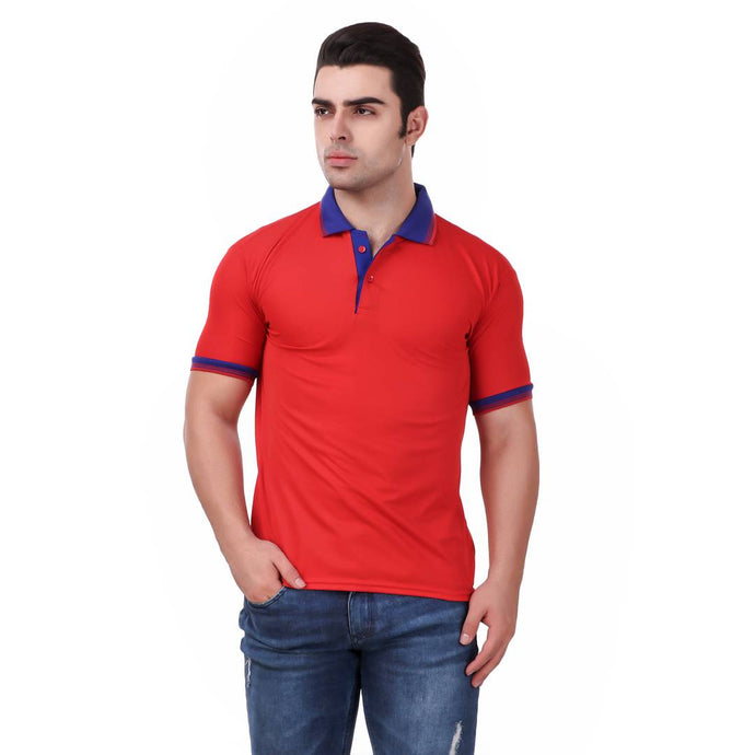 Red Solid Polyester Blend Round Neck Tees