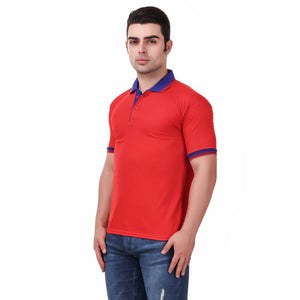 Red Solid Polyester Blend Round Neck Tees