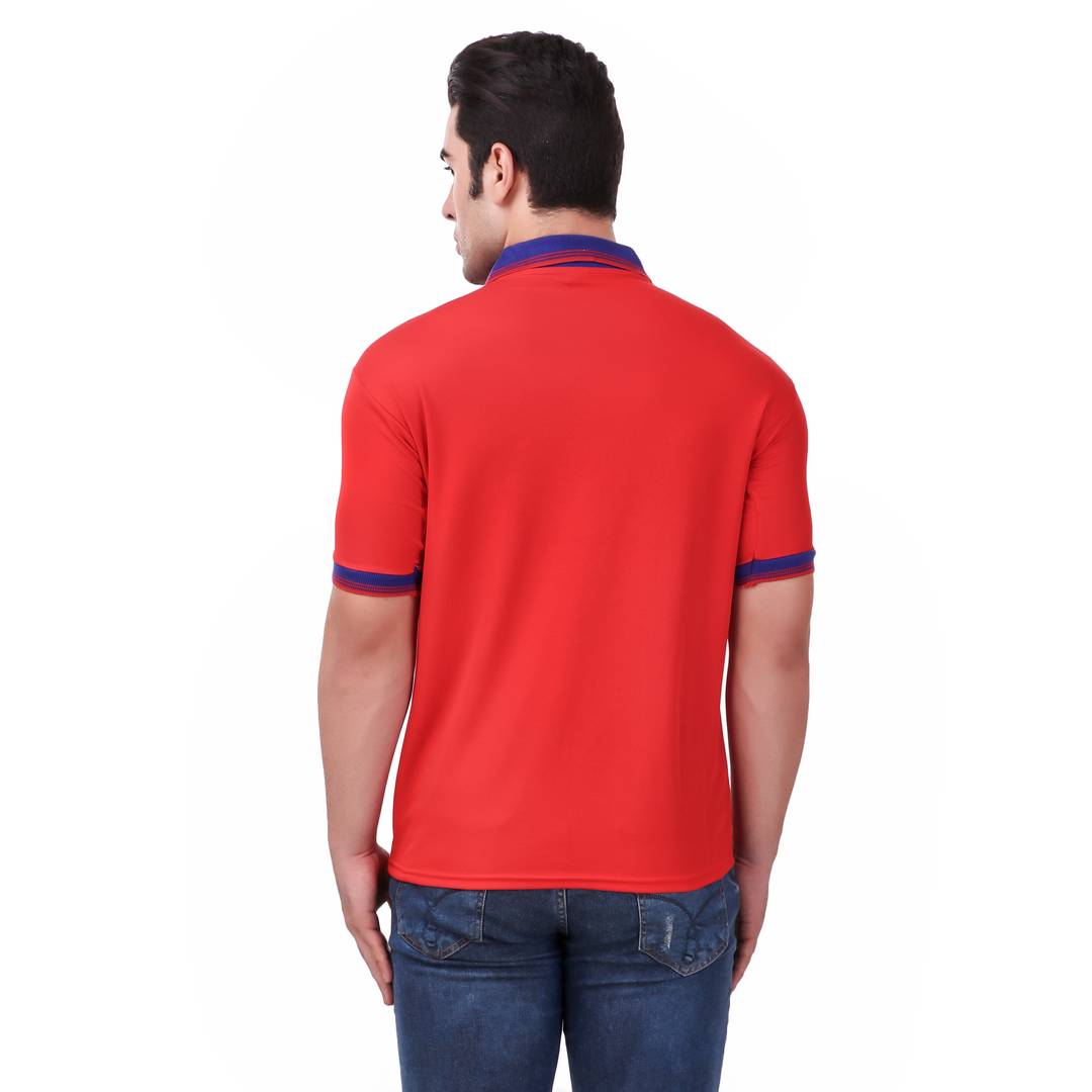 Red Solid Polyester Blend Round Neck Tees