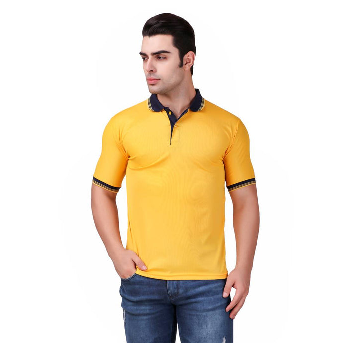 Yellow Solid Polyester Blend Round Neck Tees
