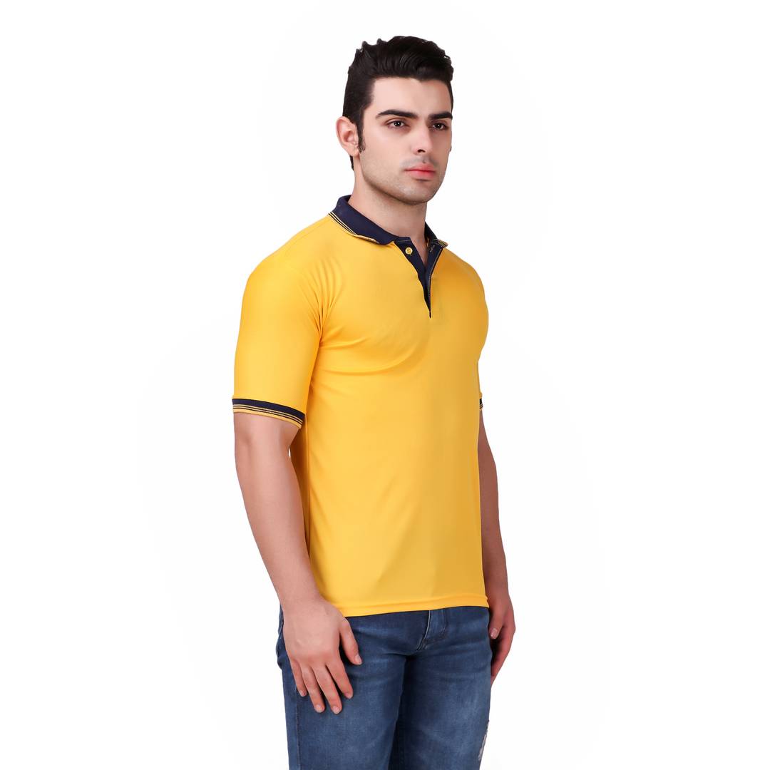 Yellow Solid Polyester Blend Round Neck Tees