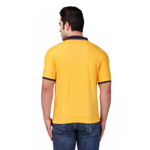 Yellow Solid Polyester Blend Round Neck Tees