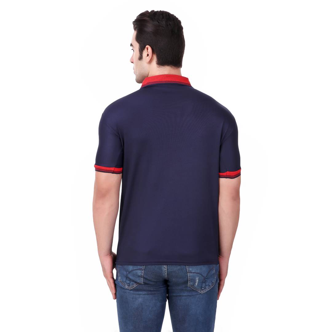 Navy Blue Solid Polyester Blend Round Neck Tees