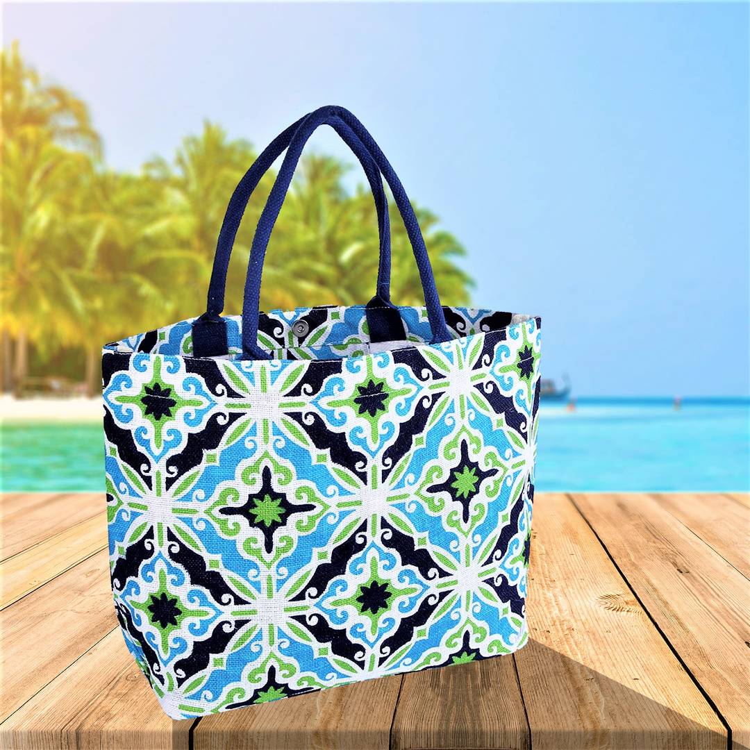 Stylish Multicoloured Printed Jute Tote Bag