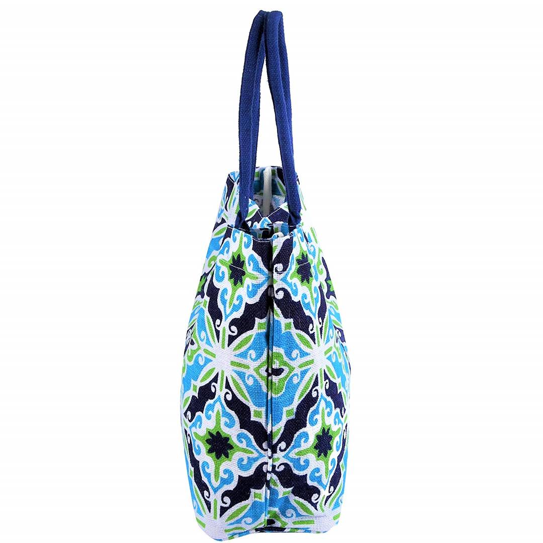 Stylish Multicoloured Printed Jute Tote Bag