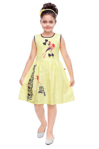 GIRLS cotton DRESS in Yellow with design - SVB Ventures 