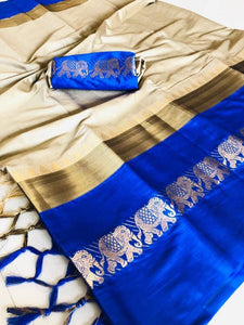 Trendy Cotton Silk Jacquard Saree with Blouse piece