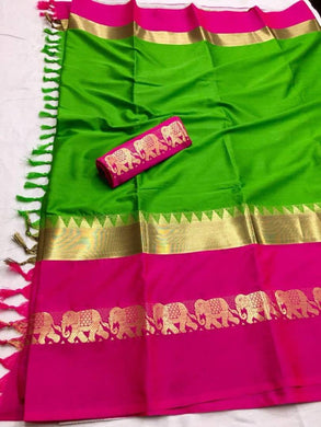 Trendy Cotton Silk Jacquard Saree with Blouse piece