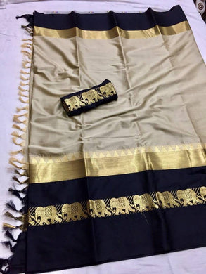 Trendy Cotton Silk Jacquard Saree with Blouse piece