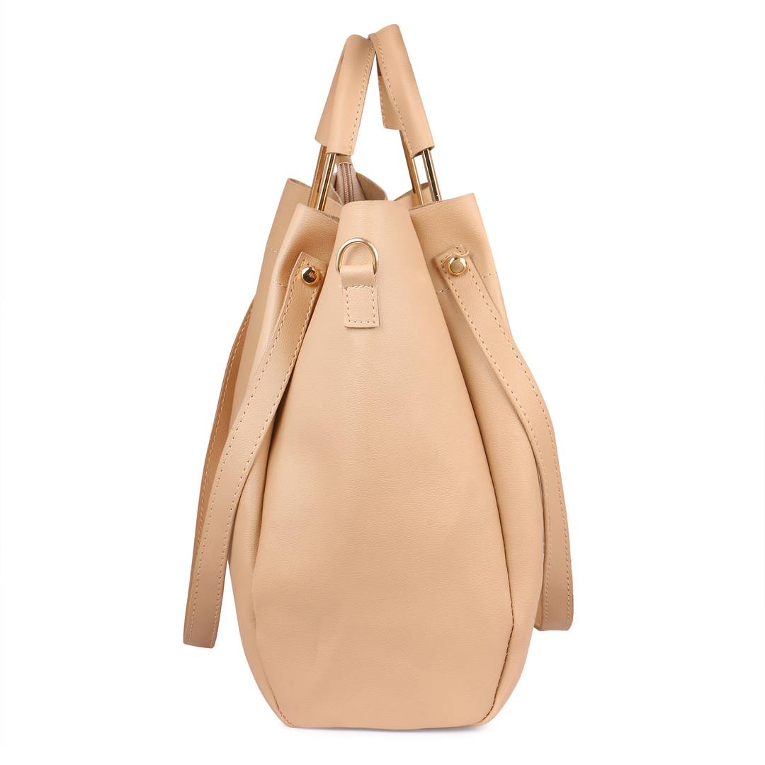 Solid Leatherette Handbag With Sling Bag (Combo)