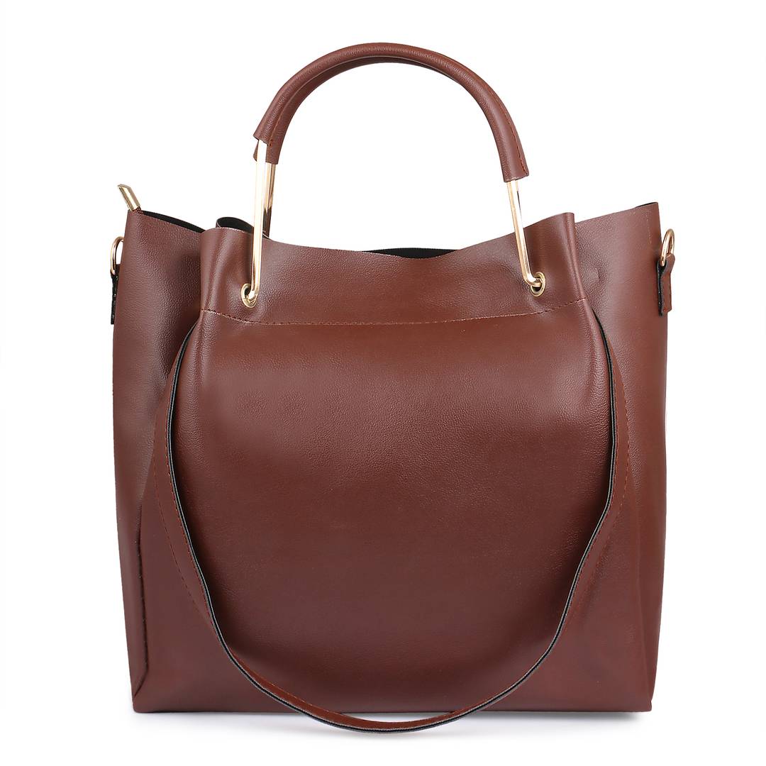 Solid Leatherette Handbag With Sling Bag (Combo)