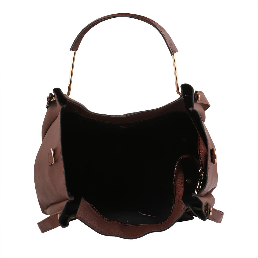 Solid Leatherette Handbag With Sling Bag (Combo)