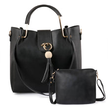 Load image into Gallery viewer, Black Solid Leatherette Handbag With Clutch