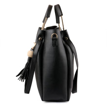 Load image into Gallery viewer, Black Solid Leatherette Handbag With Clutch