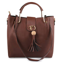 Load image into Gallery viewer, Brown Solid Leatherette Handbag With Clutch