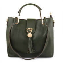 Load image into Gallery viewer, Green Solid Leatherette Handbag With Clutch