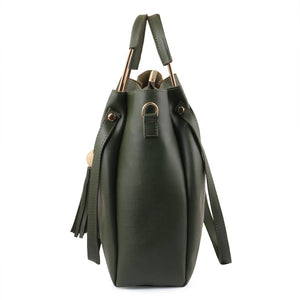 Green Solid Leatherette Handbag With Clutch