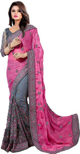 Pink Georgette Embroidered Saree with Blouse piece