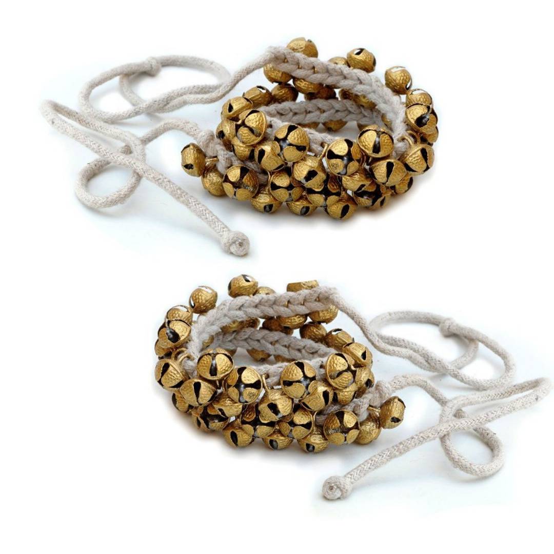 16 No. Kathak Ghungroo Pair with Bells Tied and Cotton Cord (Gold)