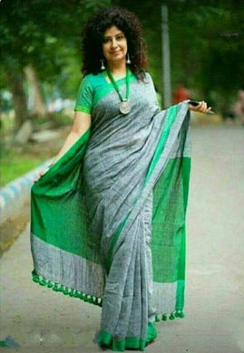Stylish Handloom Khadi Cotton Saree With Blouse Piece