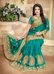 Green Embroidered Poly Silk Saree With Blouse Piece - SVB Ventures 