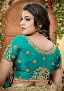 Green Embroidered Poly Silk Saree With Blouse Piece - SVB Ventures 
