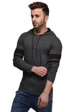 Load image into Gallery viewer, Men&#39;s Grey Cotton Blend Self Pattern Hooded Tees