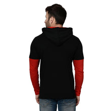 Load image into Gallery viewer, Men&#39;s Black Cotton Blend Self Pattern Hooded Tees
