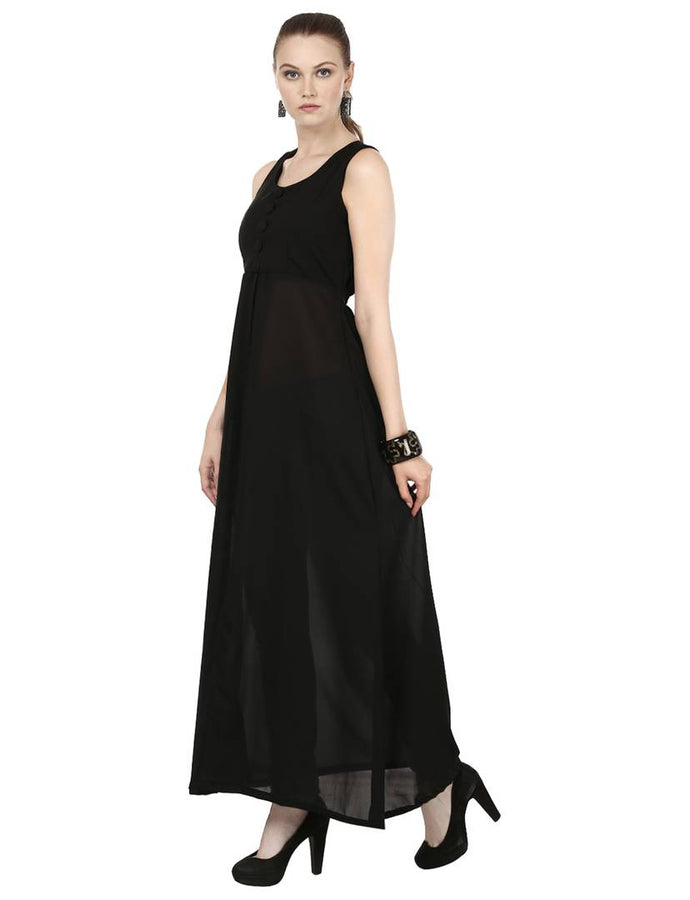 Black Round Neck Sleeveless Maxi Dress